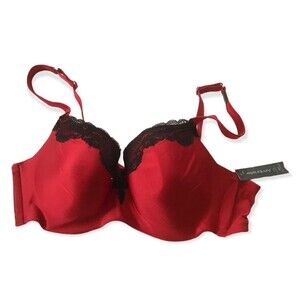 Ambrielle Bra 42C Red Cherry Black Lace Cord Underwire Lightly Molded NEW Tag